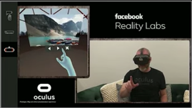 Example of hand tracking (Top left virtual hand tracking user on bottom right) Example of hand tracking (Top left virtual hand tracking user on bottom right)