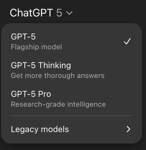 ChatGPT model select