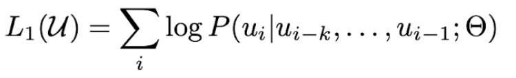 Standard language modeling objective used in unsupervised pertaining Standard language modeling objective used in unsupervised pertaining